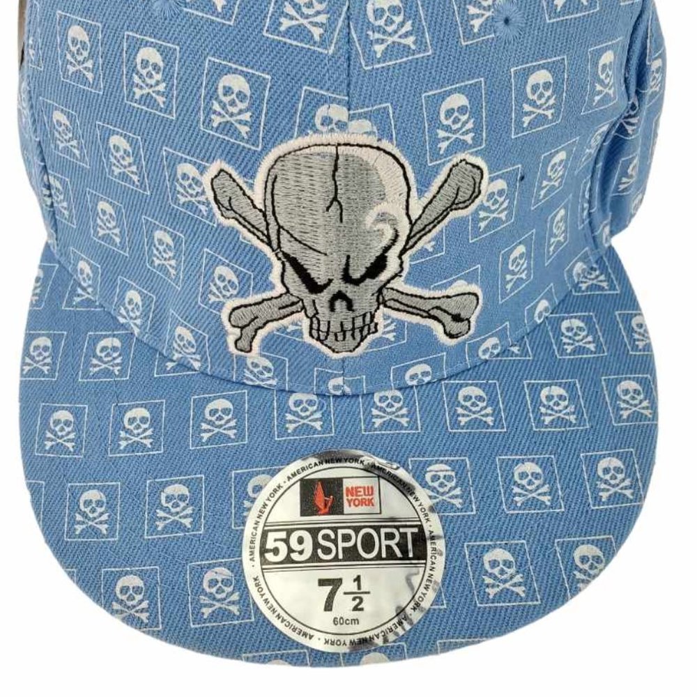 Haina Skull Hat 7 1/2 New With Tags - Blue - Picture 2 of 7